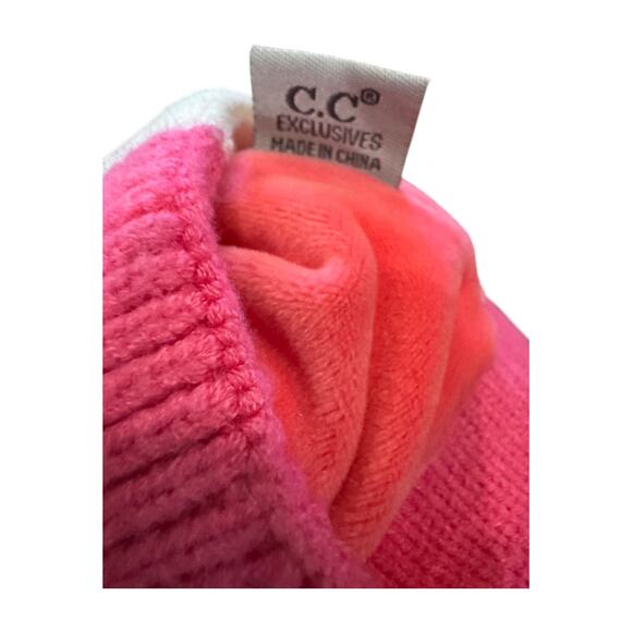 C.C Kids Pink White Smiley Face Fur Pom Pom Cap Hat Beanie OS - Picture 5 of 6